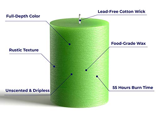 Juego de 3 velas pilar en verde sin fragancia, de 7,5 x 10 cm ideal para bodas, restaurantes, decoración del hogar, balnearios, iglesias, con mecha de algodón sin humo por Melt Candle Company