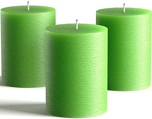 Juego de 3 velas pilar en verde sin fragancia, de 7,5 x 10 cm ideal para bodas, restaurantes, decoración del hogar, balnearios, iglesias, con mecha de algodón sin humo por Melt Candle Company