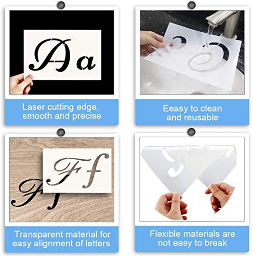 Juego de 44 plantillas de letras y números, 21 x 15 cm, tamaño grande, reutilizable, plantillas de alfabeto, bricolaje, manualidades, spray, dibujo para pintar sobre lienzo de madera, tela de pared, roca