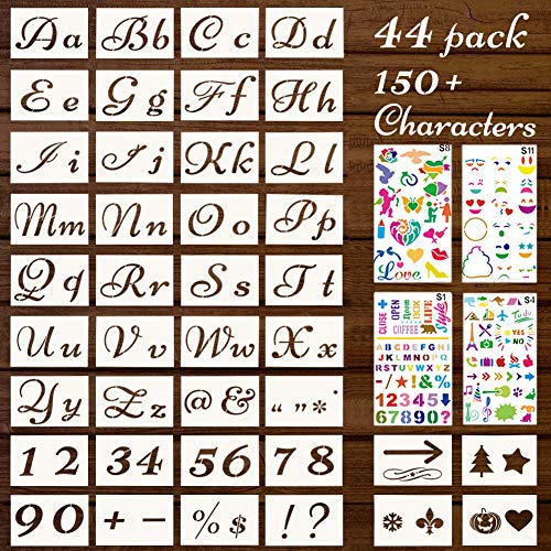 Juego de 44 plantillas de letras y números, 21 x 15 cm, tamaño grande, reutilizable, plantillas de alfabeto, bricolaje, manualidades, spray, dibujo para pintar sobre lienzo de madera, tela de pared, roca