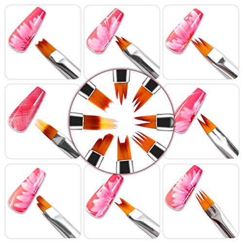 Juego de 8 brochas para uñas MAKATATA - Pinceles de pintura acrílica de gel UV degradado - Pluma de dibujo de pétalos de flores DIY herramientas de arte de uñas para niñas