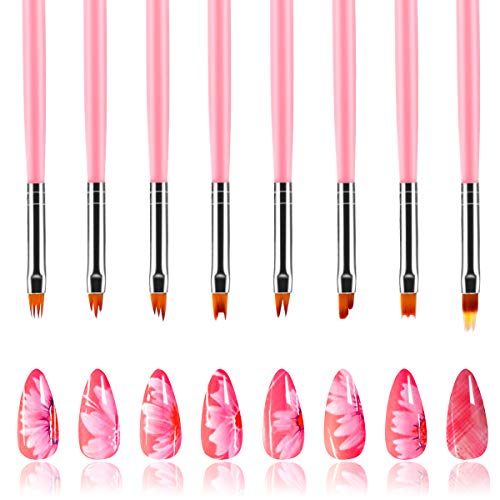 Juego de 8 brochas para uñas MAKATATA - Pinceles de pintura acrílica de gel UV degradado - Pluma de dibujo de pétalos de flores DIY herramientas de arte de uñas para niñas