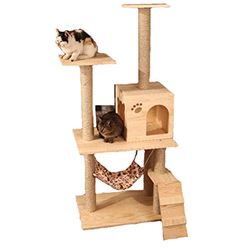 Juego de Altura del árbol del Gato Casa Centro de Actividades Torre Escalador el Soporte de Mueble, W/Hamaca, Condo, Rascador, Colgando de la Bola y de Dispositivos de protección contra vuelco,