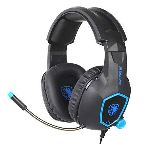 Juego de auriculares, Sades SA818 PS4 juego de auriculares para Xbox uno, PC, switch, Tablet, ordenador portátil de Nintendo, móvil, con micrófono (negro y azul)
