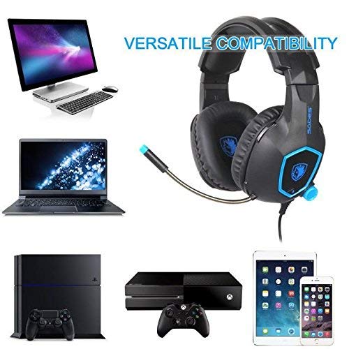 Juego de auriculares, Sades SA818 PS4 juego de auriculares para Xbox uno, PC, switch, Tablet, ordenador portátil de Nintendo, móvil, con micrófono (negro y azul)