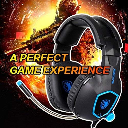 Juego de auriculares, Sades SA818 PS4 juego de auriculares para Xbox uno, PC, switch, Tablet, ordenador portátil de Nintendo, móvil, con micrófono (negro y azul)