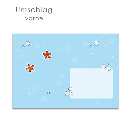 Juego de bloc de notas DIN A5 (50 hojas a rayas), incluye 20 sobres a juego/papel de carta para niñas, diseño de sirena