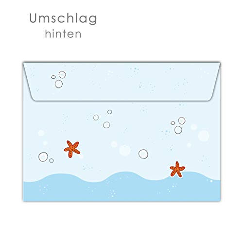 Juego de bloc de notas DIN A5 (50 hojas a rayas), incluye 20 sobres a juego/papel de carta para niñas, diseño de sirena