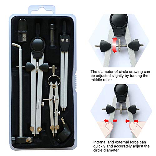 Juego de brújulas de resorte de dibujo de Koett con juego de ruedas azul claro con barra de extensión, adaptador universal y caja de plomo