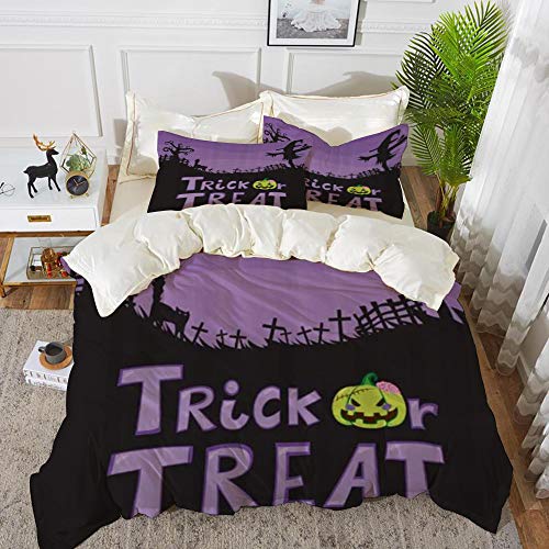 Juego de Fundas de edredón,Espantapájaros de Halloween con Letras de Truco o Trato y Miedo/Microfibra Funda de Nórdico (Cama 220 x 240 cm + Almohada 50X80cm)