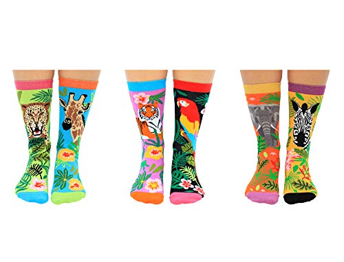 Jungle Fever - United Oddsocks - Caja de 6 calcetines para mujer - UK 4-8 EUR 37-42 US 6.5-10.5