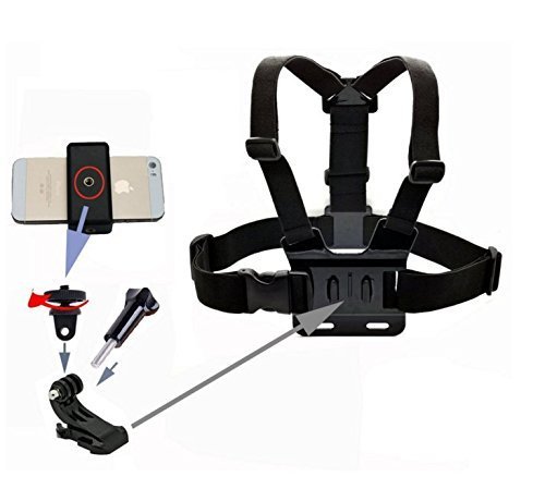 JUNICON Cinturón ajustable para teléfono móvil Selfie Soporte para el pecho Arnés para el pecho Compatible con iPhone 6 iPhone 6 Plus 5 5s 5c Samsung Galaxy S4 S3 Note 3 (correa para el pecho)