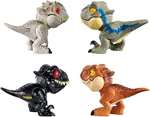Jurassic World Dinobocazas, Pack de 4 dinosaurios de juguete para niños +4 años (Mattel GKH02)