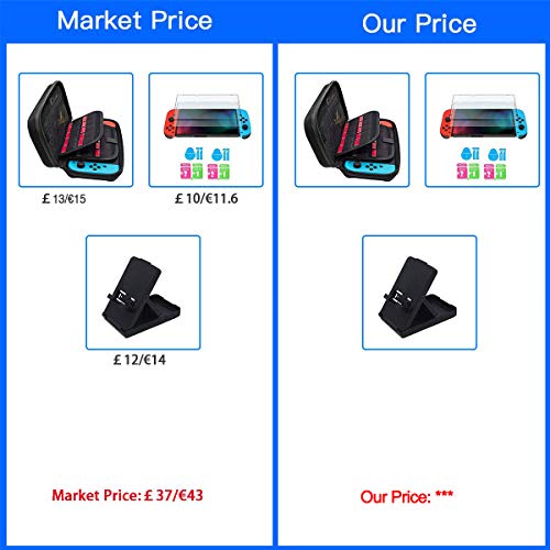 JUSONEY Kit de Accesorios Switch Compatible con Nintendo Switch: Incluye Funda con 20 Cartuchos de Juego / Funda con Tapa Transparente / 2 Piezas de Protector de Pantalla HD(Black)