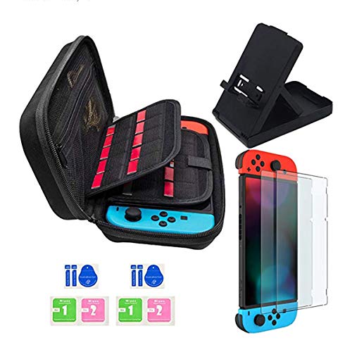 JUSONEY Kit de Accesorios Switch Compatible con Nintendo Switch: Incluye Funda con 20 Cartuchos de Juego / Funda con Tapa Transparente / 2 Piezas de Protector de Pantalla HD(Black)