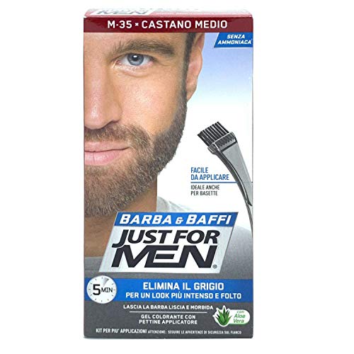 Just for Men Barba y Baffi color permanente con pincel sin amoníaco castaño medio M-35 2 x 14 ml