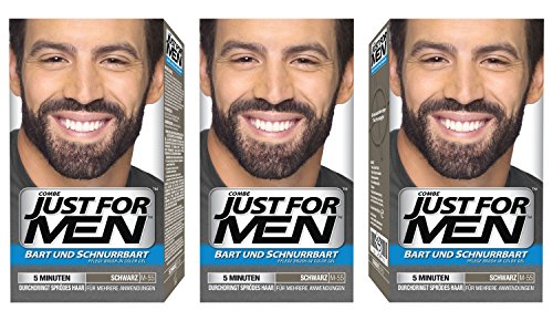 Just For Men - Tinte de barba y bigote para hombre, color negro natural (M55), 3/ paquete