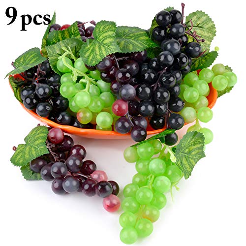 JUSTDOLIFE 9 racimos de Uvas Artificiales Decorativas para Decoración De Mesa y Frutas, Frutas Falsas, Hogar, Cocina, Fiesta, Fotografía, Decoración De Boda etc