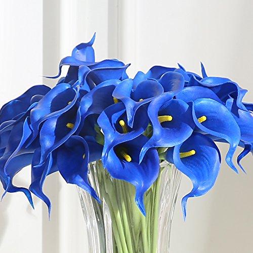 JUSTOYOU - Lirios de agua artificiales, 20 unidades, de látex, sensación real al tacto, para ramos de boda, hogar, hotel, jardín, decoración, tela, azul, 20PCS