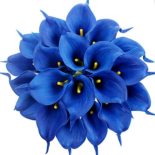JUSTOYOU - Lirios de agua artificiales, 20 unidades, de látex, sensación real al tacto, para ramos de boda, hogar, hotel, jardín, decoración, tela, azul, 20PCS
