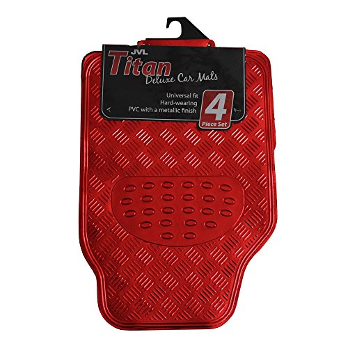 JVL Titan 01-692 Alfombrillas de Goma para Coche con Diseño Metálico, Rojo, 4 Unidades