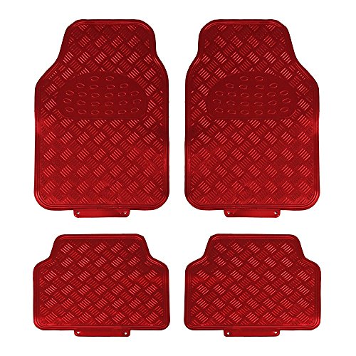 JVL Titan 01-692 Alfombrillas de Goma para Coche con Diseño Metálico, Rojo, 4 Unidades