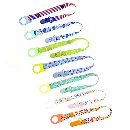 JZK 7 Chupetes de clip bebé y 7 anillo chupete adaptador silicona, cadenas para chupetes correa cinta para chupetero chupetes MAM y otros chupetes similares