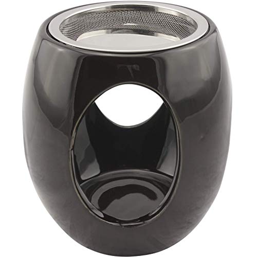 K W Quemador de Incienso con un tamiz de Acero Inoxidable y Disco de Metal – cerámica con Esmalte Negro – diseño Maris – H 11,5cm