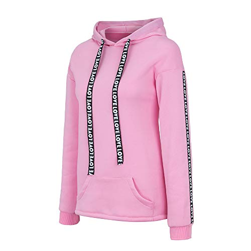 K-youth Sudaderas con Capucha Adolescentes Chicas Color Sólido Suelto con Bolsillos Camisetas Mujer Deporte Tops Blusas para Mujer Invierno (Rosa, S)