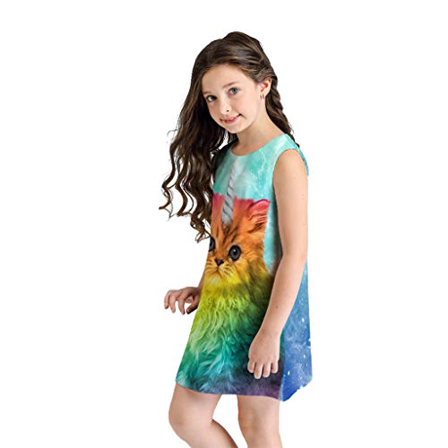 K-youth® Vestido para niña Fiesta Vestidos de Dibujos Animados de impresión en 3D sin Mangas para niños pequeños Ropa para niñas Casual Chicas Vestido de Playa Verano de 7 a 10 años Ninas