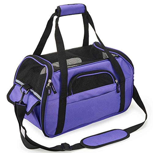 Kaka mall Transportín Perro Gato Transpirable Plegable Pet Carrier Impermeable Bolso de Hombro Acolchado Suave Viaje Avion Tren o Auto por Pequeños Mascota (Púrpura, S)