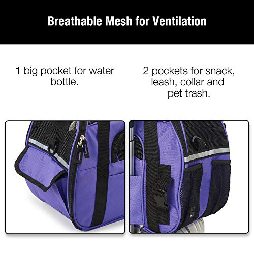 Kaka mall Transportín Perro Gato Transpirable Plegable Pet Carrier Impermeable Bolso de Hombro Acolchado Suave Viaje Avion Tren o Auto por Pequeños Mascota (Púrpura, S)