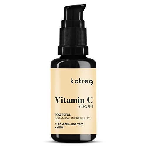 KATREG PREMIUM Serum facial de vitamina C con ácido hialurónico, vitamina E y MSM. Refuerzo de colágeno: envejecimiento inverso de la piel, manchas solares y arrugas - vegano - 30 ml