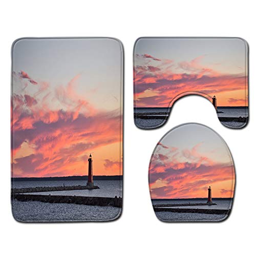 KDENDGGA Atalaya En El Mar Alfombrilla De Baño Alfombra De Baño Lavable Alfombra Alfombra Antideslizante Juego De Alfombrillas De Baño De 3 Piezas 50 * 80 Cm