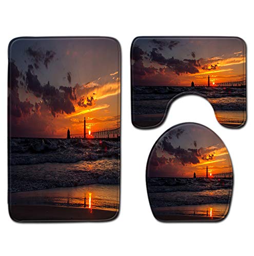 KDENDGGA Atalaya En La Puesta De Sol Alfombra De Baño De 3 Piezas Pedestal Tapa Alfombrilla Cubierta del Inodoro Alfombrilla De Baño Set 50 * 80Cm