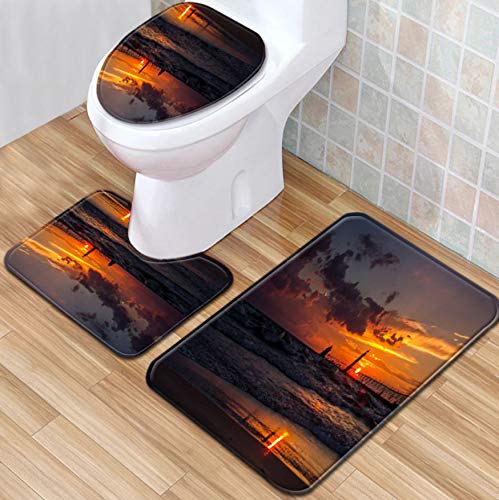 KDENDGGA Atalaya En La Puesta De Sol Alfombra De Baño De 3 Piezas Pedestal Tapa Alfombrilla Cubierta del Inodoro Alfombrilla De Baño Set 50 * 80Cm