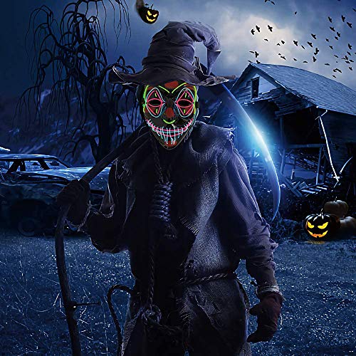 KEEHOM Máscara LED Halloween, Disfraz Luminosa Craneo Esqueleto, para Halloween Navidad Cosplay Grimace Fiesta Festival, Alimentación por Baterías (no Incluidas)