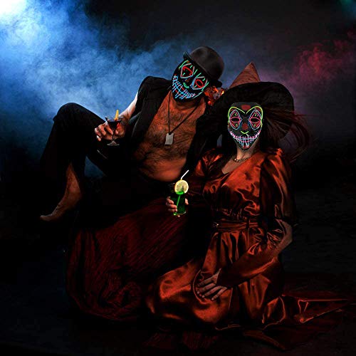 KEEHOM Máscara LED Halloween, Disfraz Luminosa Craneo Esqueleto, para Halloween Navidad Cosplay Grimace Fiesta Festival, Alimentación por Baterías (no Incluidas)