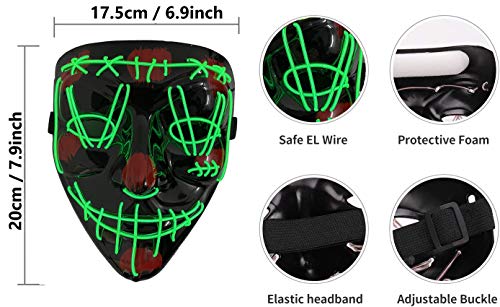 KEEHOM Máscara LED Halloween, Disfraz Luminosa Craneo Esqueleto, para Halloween Navidad Cosplay Grimace Fiesta Festival, Alimentación por Baterías (no Incluidas)