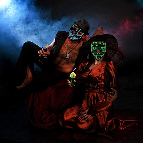 KEEHOM Máscara LED Halloween, Disfraz Luminosa Craneo Esqueleto, para Halloween Navidad Cosplay Grimace Fiesta Festival, Alimentación por Baterías (no Incluidas)