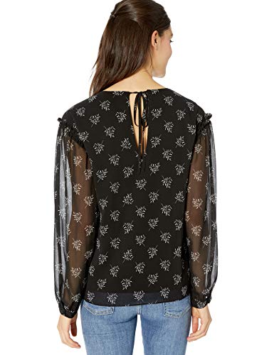 kensie Women's Whispering Shadows Ruffle Accent Top, Black Combo, XL