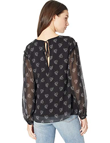 kensie Women's Whispering Shadows Ruffle Accent Top, Black Combo, XL