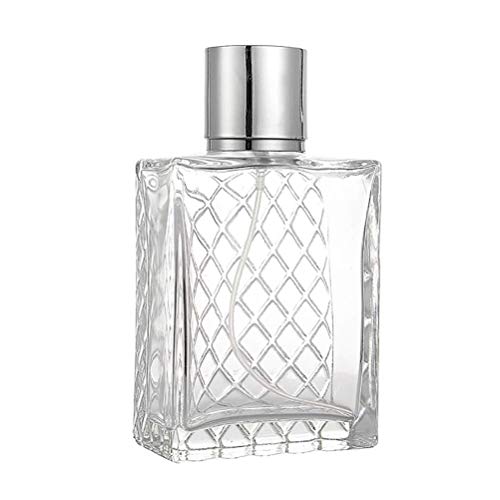Kenyaw Frasco De Perfume Vacío De 100 Ml con Bomba Atomizadora, Frasco Cuadrado De Vidrio Transparente para Llenarse, con Atomizador De Perfume Y Tapa En Plata