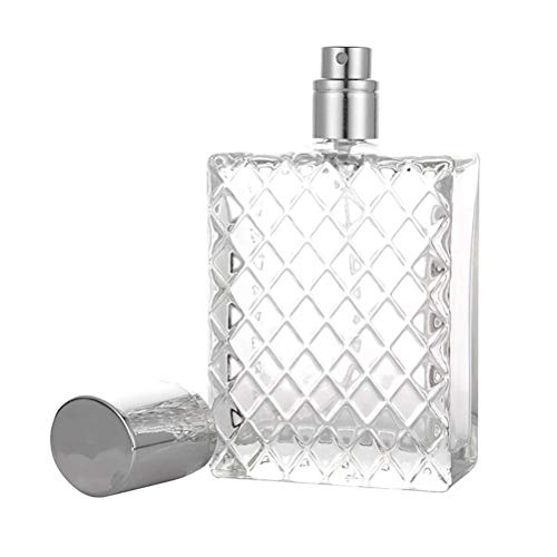 Kenyaw Frasco De Perfume Vacío De 100 Ml con Bomba Atomizadora, Frasco Cuadrado De Vidrio Transparente para Llenarse, con Atomizador De Perfume Y Tapa En Plata