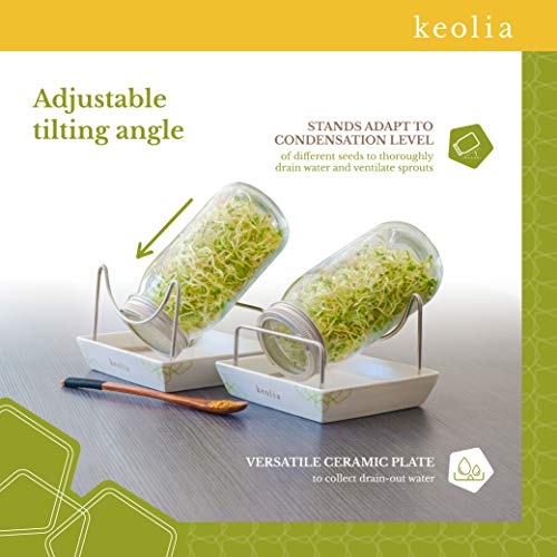 Keolia Germinador de Semillas Brocoli - 2 x 750 ML Tarros de Masón con Tapas de Colador de Acero Inoxidable – Kit Germinador para Brotes Cultivar su Propia Ensalada de Alfalfa, Semillas Germinados