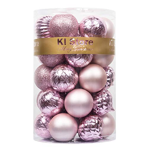 Ki Store 34pcs bolas de navidad adornos para árbol de Navidad bola decorativa, Rosa, 6 cm
