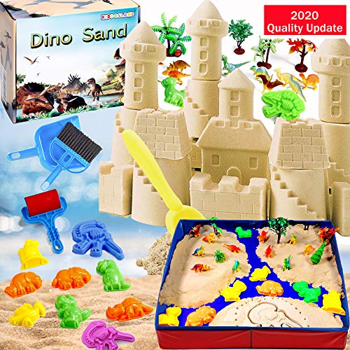 KiddosLand Arena Mágica de 3 lbs, Arena Play Sand Figuras de Dinosaurios y Criaturas prehistóricas de Juguete Never Dry Molding Juguetes de Arena DIY Juguete de Interior para Niños