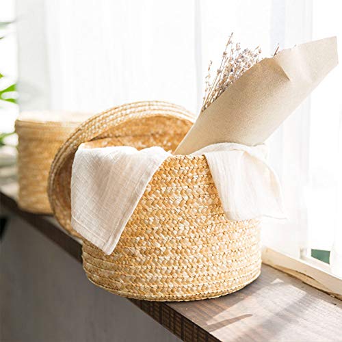 Kiko-ershaa Cestas de Almacenamiento de Mimbre con Tapas Cesta de Almacenamiento de ratán Hecha a Mano para Juguetes, lavandería y comestibles
