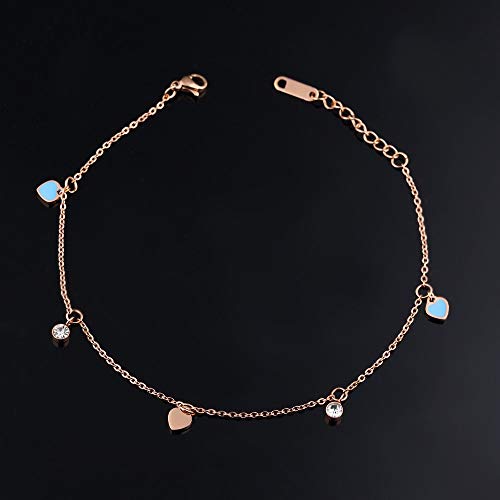 Kim Johanson Zara - Tobillera de Acero Inoxidable para Mujer, en Oro Rosa con circonitas incrustadas y un Cierre de mosquetón Fuerte, Incluye Bolsa de Regalo