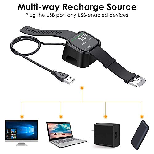 KIMILAR Cargador Compatible con Fitbit Versa Cable del USB, [1 Pack] Portatil Carga Base del Soporte del Muelle Clip de Carga Adaptador para Versa SmartWatch, Negro (100cm)